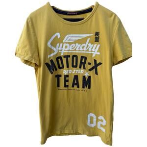 Superdry Black Label Japan T Shirt Womens Medium Yellow Graphic Logo Tokyo Tee
